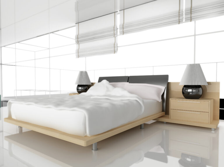 Modern bedroom in white 3d image